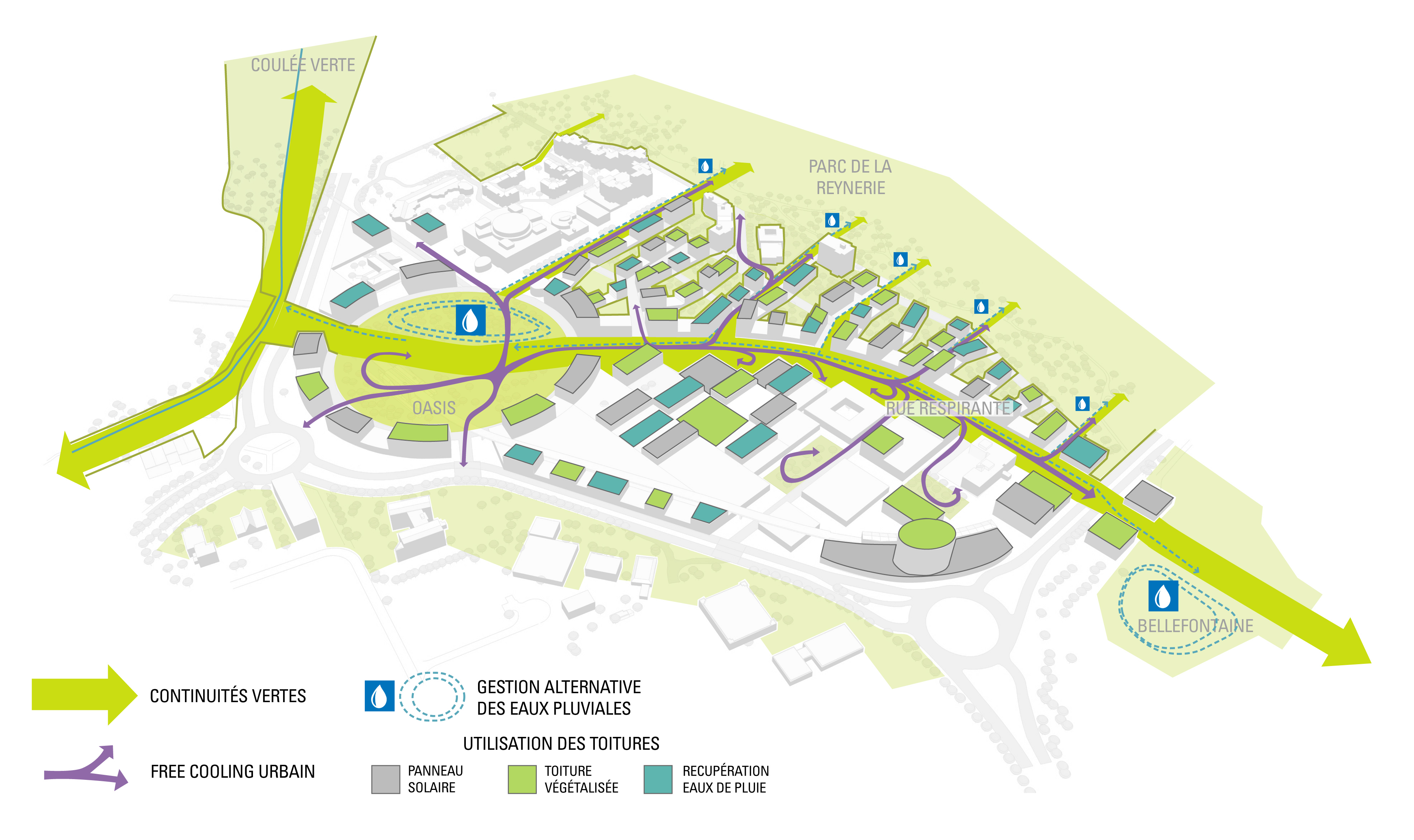 Gestion écologique, continuité végétale, free-cooling urbain, gestion des eaux pluviales