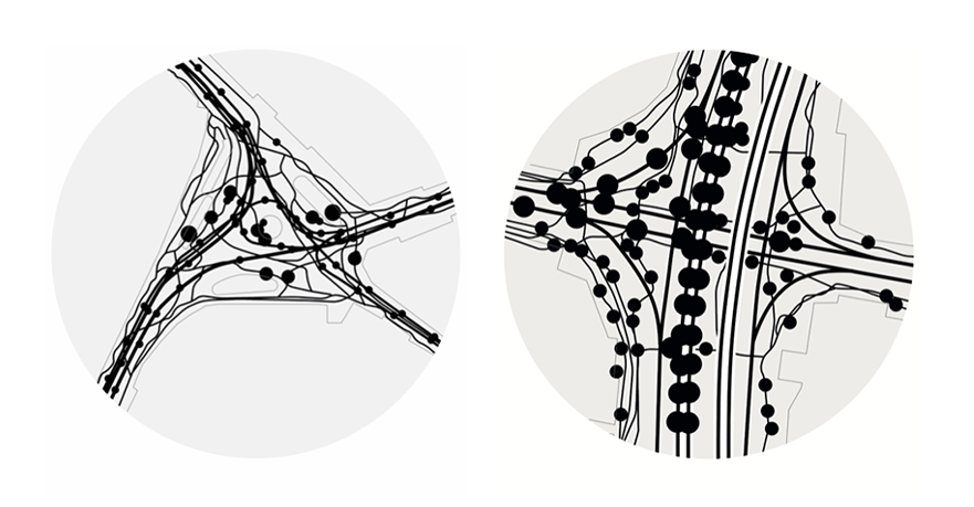 Les partitions musicales illustrent le rythme des carrefours avec les arrêts plus ou moins longs
